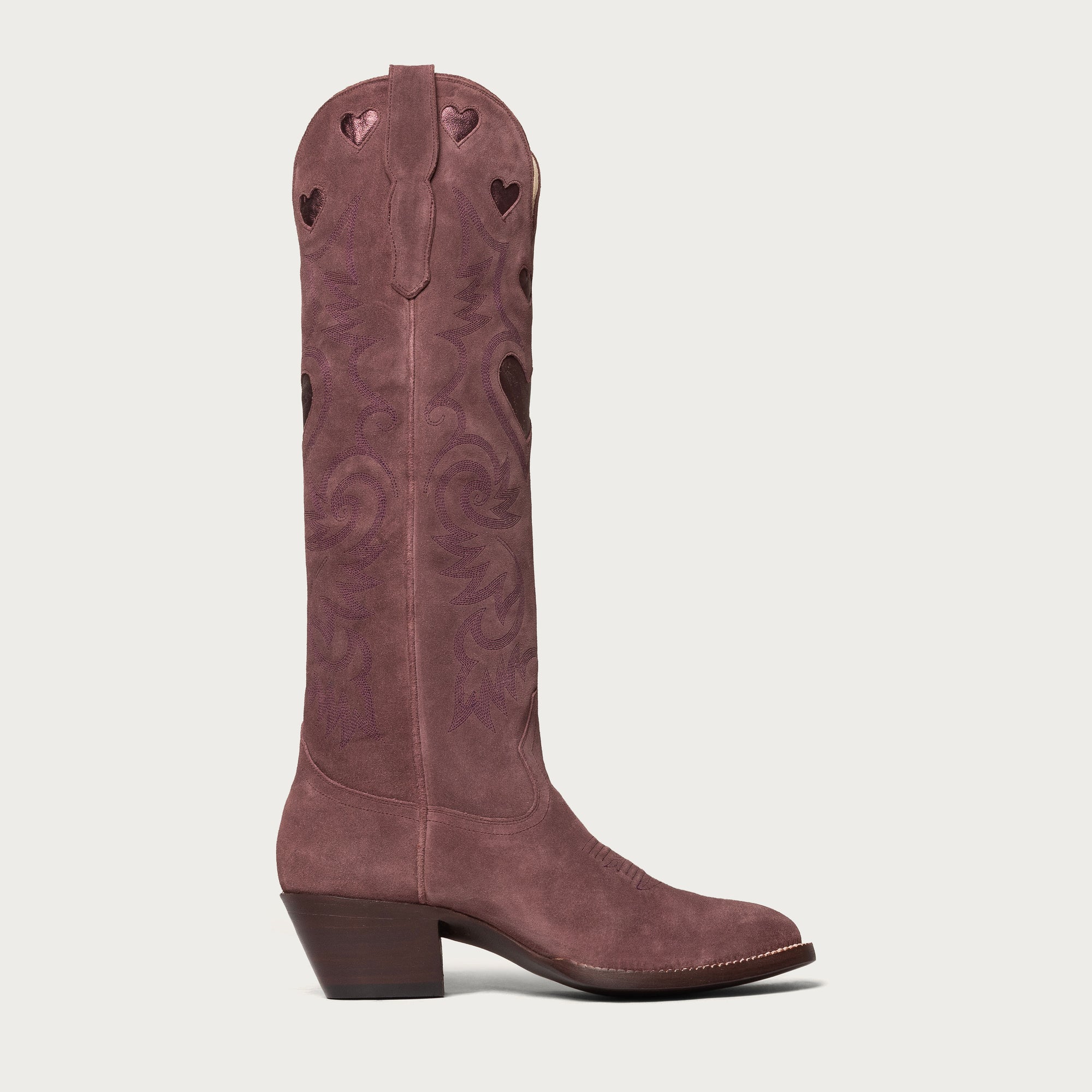The Heart Boot Sangria Suede and Sangria Metallic