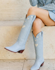 The Heart Boot Powder Blue and Bone