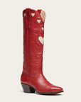 The Heart Boot Red and Bone