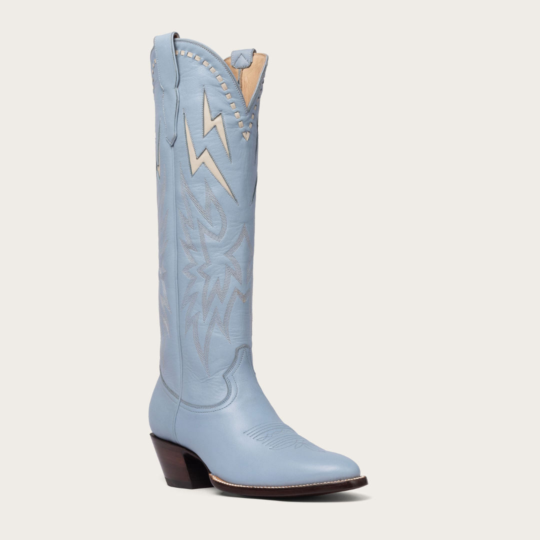 Blue and white cowboy boots best sale