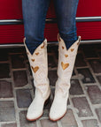 CITY Boots Bone and metallic gold heart boots