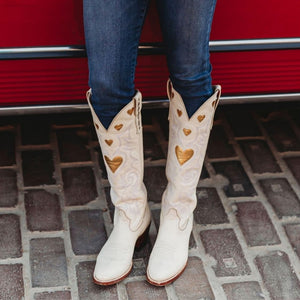 CITY Boots Bone and metallic gold heart boots